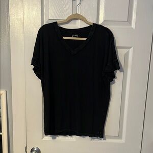 Black V-Neck Ruffle Sleeve Top